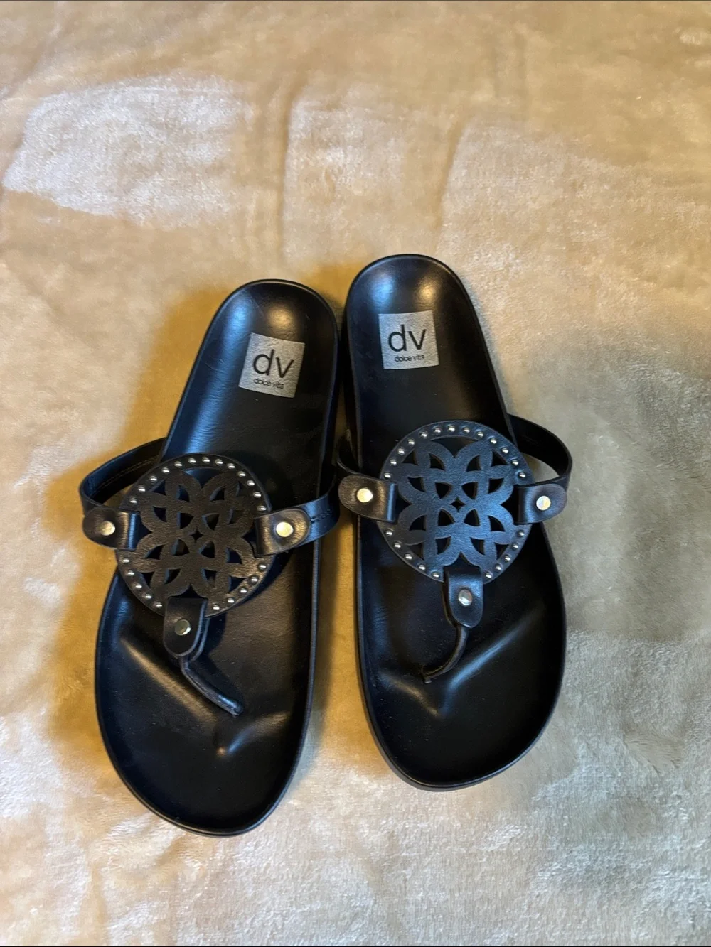 DV by Dolce Vita Black Studded Cutout Thong Sandals